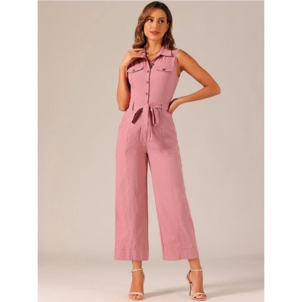 Allegra K Button-Front Pink Jumpsuit Large New (T4056)